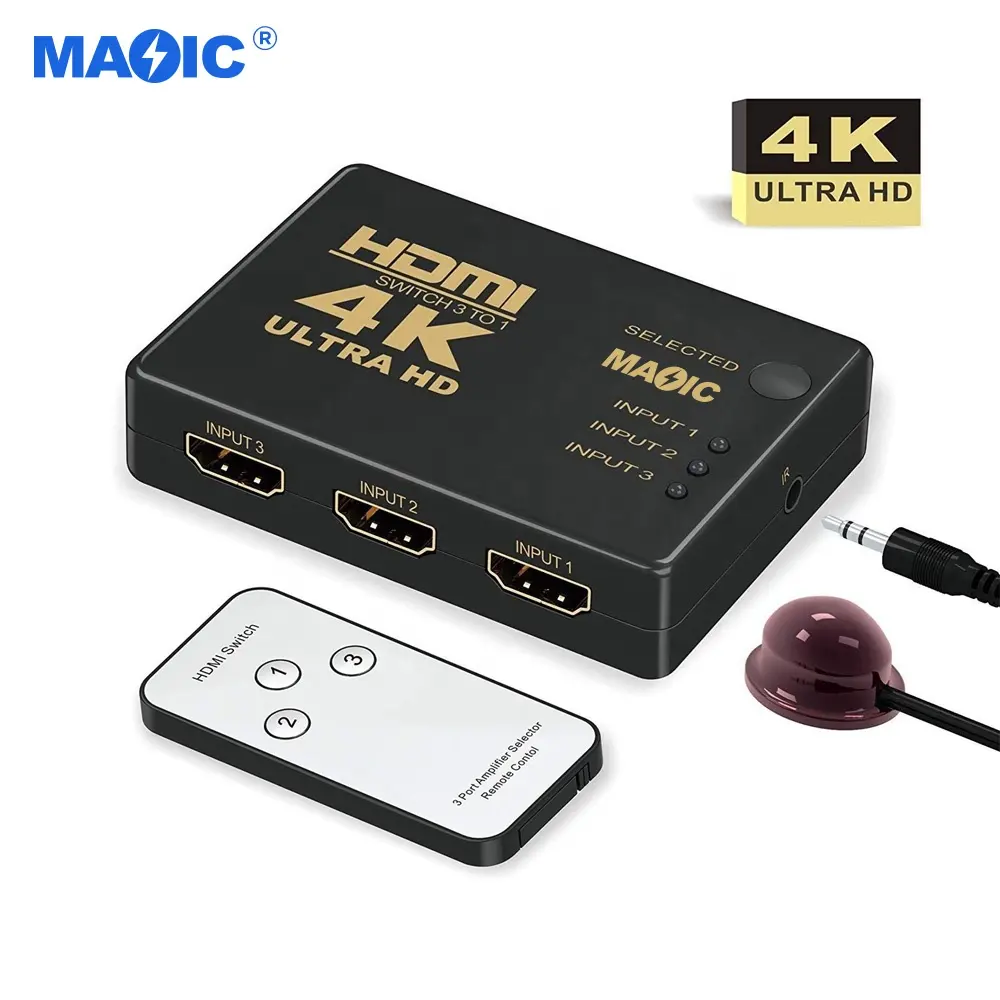 Equipamentos de áudio e vídeo Comutador HDMI 3 portas 3 em 1 saída 3x14k Comutador HDMI com controle remoto