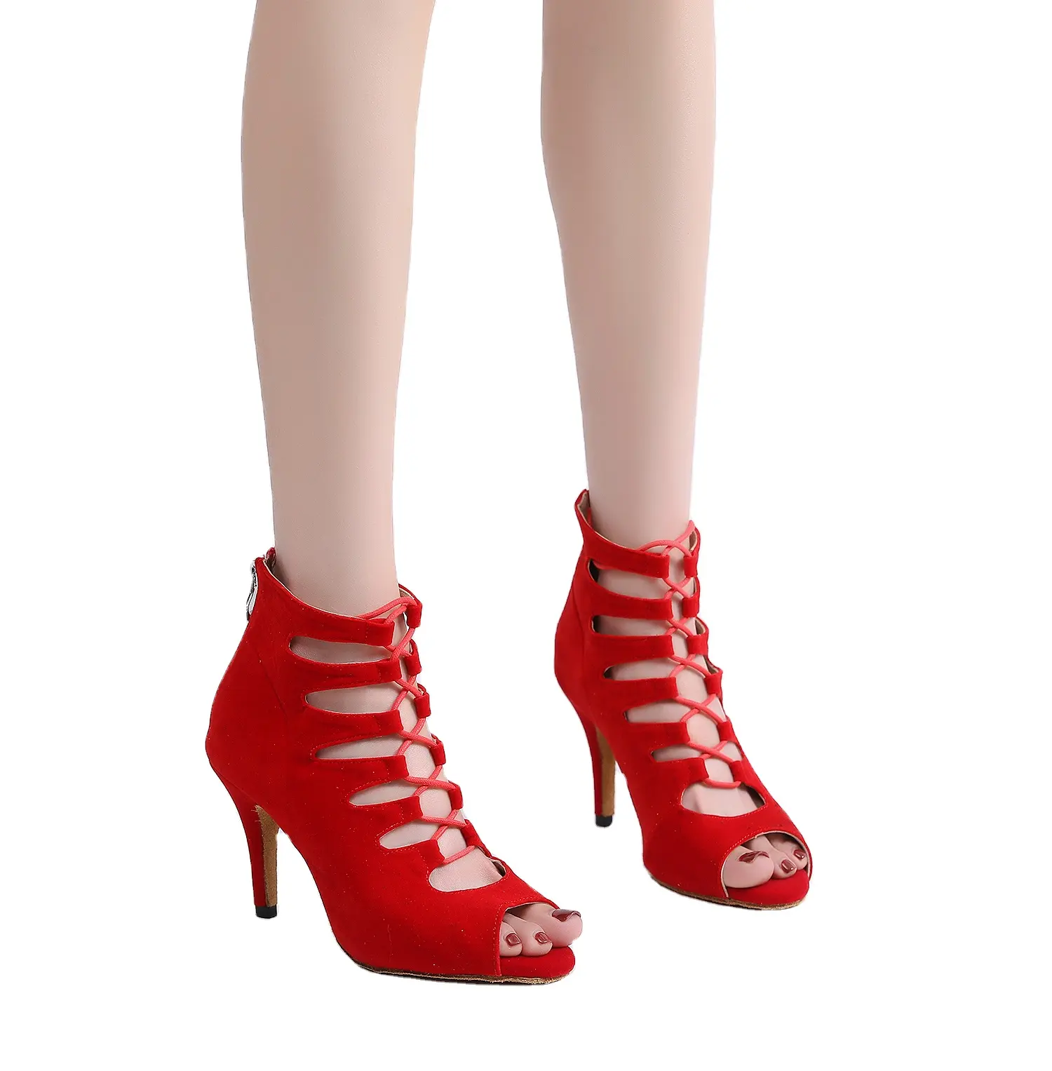 Damen weiche sohle rote kurze stiefel lateinische tanzschuhe fischmaul hohe absätze tanzschuhe schwarz tanzschuhe schnürung
