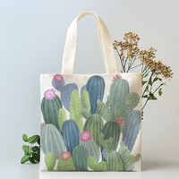 Sac de courses pliable et réutilisable en toile avec longue poignée, imprimé personnalisé motif cactus, vente en gros HUIMEI
