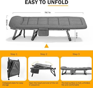 Cheap Foldable Metal Camping Adjustable Single Sleeping Reclining Soft Folding <b>Cot</b> Bed Adults Folding Bed Chair DF443 Outdoor Fo - Product Image 2