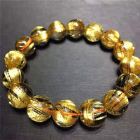 Bracelets en Quartz rutilé doré naturel, perles rondes en titane et cristal, bijoux pour cadeaux, de guérison, vente en gros