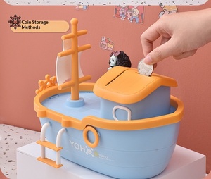 Tirelire en forme de <span class=keywords><strong>voilier</strong></span> de dessin animé pour enfants, boîte à monnaie mignonne en forme de bateau, ornement de décoration de bureau, cadeau d'anniversaire pour enfants - Product Image 1