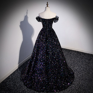 Abito da sera monospalla nero con paillettes e glitter, stile francese, per performance di bel <span class=keywords><strong>canto</strong></span> o matrimoni - Product Image 2