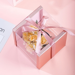 Confezione regalo personalizzata di lusso per san valentino <span class=keywords><strong>mamma</strong></span> <span class=keywords><strong>rosa</strong></span> scatole di fiori rosse <span class=keywords><strong>rosa</strong></span> scatola di fiori in plastica scatola di rose con finestra - Product Image 3
