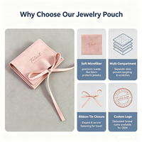 Pochette à bijoux en suède rose personnalisable avec logo, étui de voyage pliable en microfibre avec nœud en ruban pour l'affichage de bagues, colliers et boucles d'oreilles, vente en gros