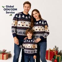 Ensemble de pulls de Noël assortis pour la famille, bleu marine, jacquard renne, tricot festif, personnalisation de marque OEM ODM