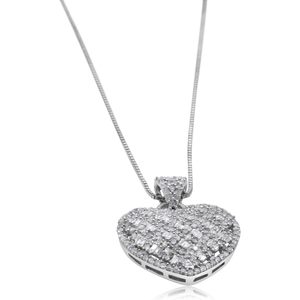 Collar con colgante de corazón, diamante natural de corte redondo y baguette de 1,00 quilates, plata de ley, joyería de compromiso para mujer - Product Image 4
