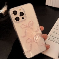 Coque de téléphone transparente en silicone souple antichoc pour iPhone 16 15 14 13 12 11 Pro Max X XS XR 7 8 Plus, mignonne, douce, rose, avec nœud