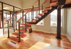 Custom Classical Interior Staircase Steel Stair Design Decorativo Escadas Interiores Modernas com Led stair case Wood Tread