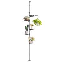 BAOYOUNI-Soporte de tensión Vertical para plantas, estante de exhibición ajustable para macetas de flores en esquina, con 1 colgador, 4 bandejas