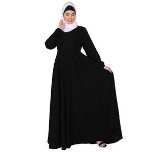 卸売イスラムリネンマキシドレス女性イスラム教徒の傘カット黒アバヤドバイ長袖女性ルーズドレス - Product Image 4