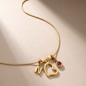 Collar de Moda de Acero Inoxidable con Cadena Dorada, Dije de Corazón Personalizado con Cristal Rosa, Joyería de Regalo, Estilo Personalizado para <span class=keywords><strong>Mujer</strong></span> - Product Image 2