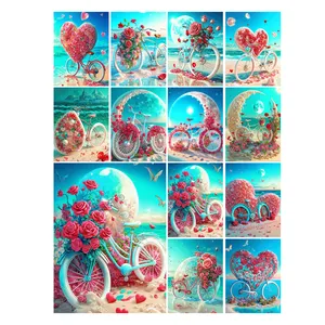 5D sơn kim cương loạt mới lãng mạn bãi biển đầy đủ khảm thêu Cross Stitch Kit Rhinestone tình yêu trang trí nội thất