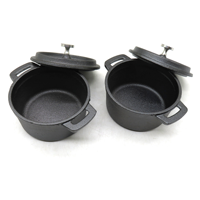 Mini cocotte ronde en fonte pré-assaisonnée avec couvercle en fonte, extérieur émaillé coloré, antiadhésive, compatible gaz et induction