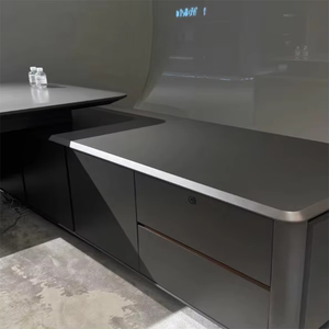 Bureau de direction de luxe moderne avec éclairage LED, mobilier de bureau de patron, table de bureau commerciale avec armoire - Product Image 5