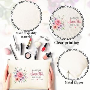 Bolsa de cosméticos en español adecuada para mujeres, bolsa de maquillaje con cierre de cremallera, artículos de tocador compactos, regalo para mamá e hijas - Product Image 4