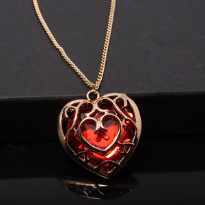 Collier pendentif en alliage plaqué or Haomi CE, lien Skyward Sword, cœur rouge, chaîne à maillons, pierres en zircon, bijoux tendance pour femmes et hommes - Product Image 4