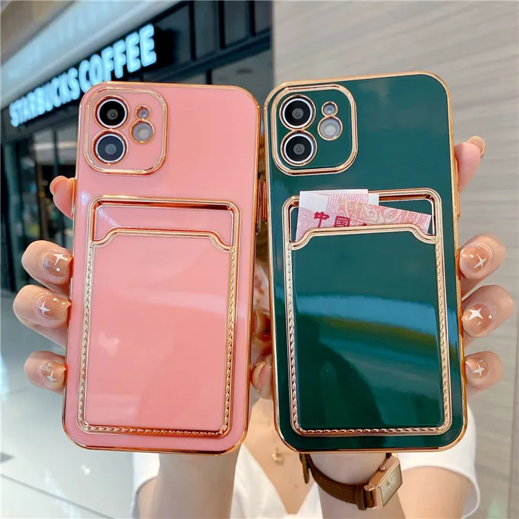Luxury Plating TPU Phone Case Credit Card Holder Pocket Wallet Phone Case for iPhone 13 Pro Max Case Cover