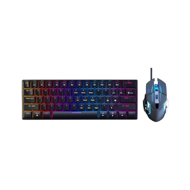 Wired Mechanical Keyboard Mouse Set Blue Switches Light Mixing Backlit Waterproof for Esports Gaming Office Use Compatible