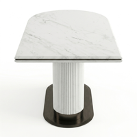 Table à manger rectangulaire surdimensionnée élégante en MDF et métal, style minimaliste, avec plateau large et plat et rangement auxiliaire