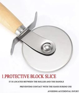 Affettatrice per Pizza classica in acciaio inossidabile con manico in legno e protezione per le dita - Product Image 2