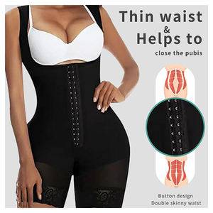 Body sculptant taille haute grande taille post-partum avec bretelles et fermeture éclair à boutons dans le bas pour un maintien abdominal ajusté - Product Image 3