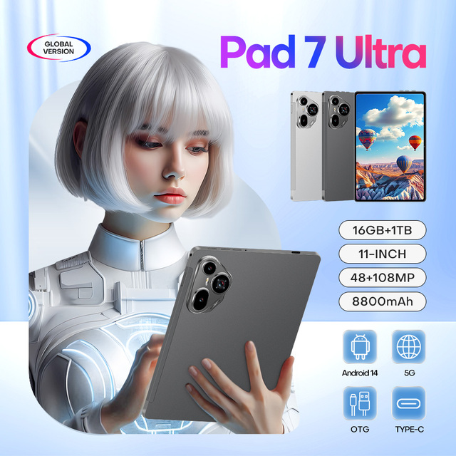 Pad 7 Ultra 11-inch 1440x3200 Android 14 Tablet PC 16GB+1TB Deca Core 1.5GHz 8800mAh Battery 48MP+108MP 5G USB-C