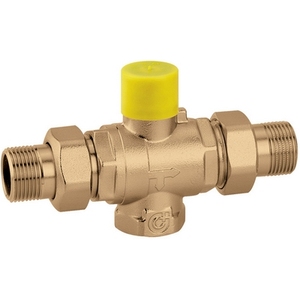 Valvola a sfera a tre vie da 3/4 di pollice in ottone con tappo giallo per impianti idraulici - Product Image 1