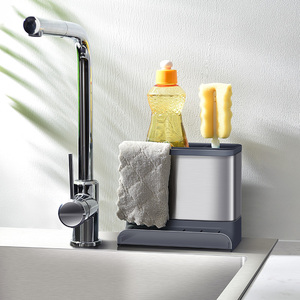 wireking bathroom kitchen utensils stainless steel sponge holder organizer plastic soap dispenser storage rack sink caddy