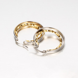 Hoop Earrings <b>28mm</b> Two-Tone Steel Gold Plated Stainless Steel Women's Fashion Jewelry Gift - Product Image 5