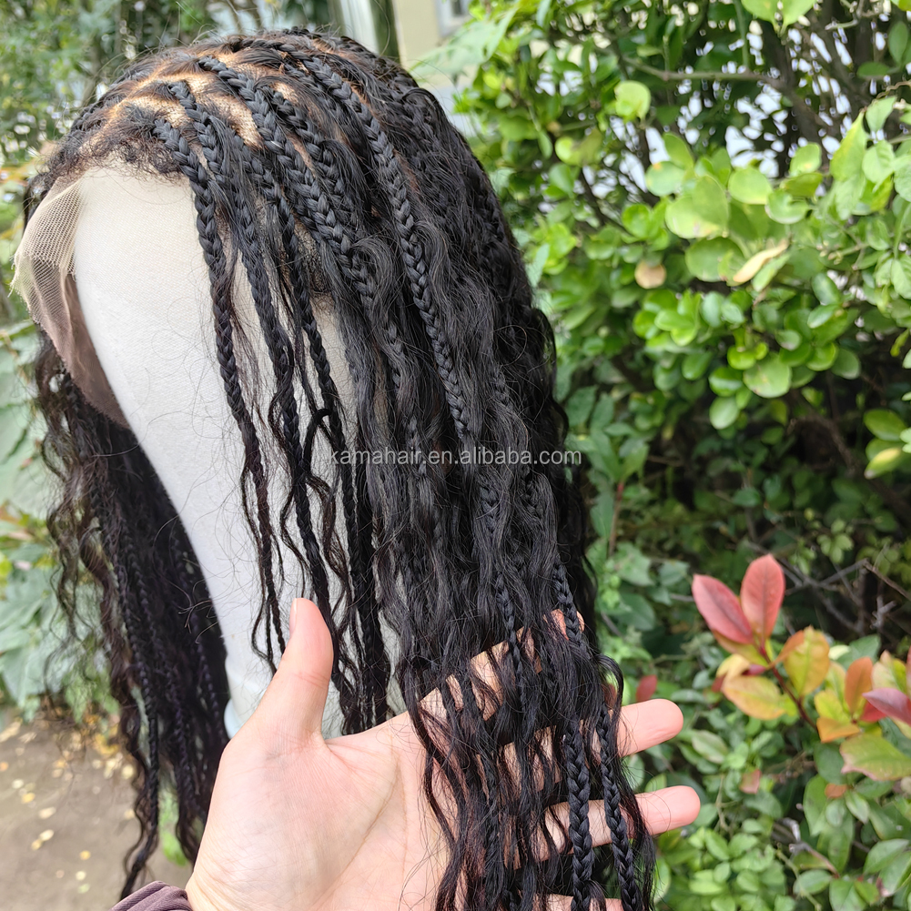 KAMA Customized Full Lace Virgin Remy Human Hair Lace Box Boho Braided Wig with Dark Brown Transparent Lace for Black Women Detail Section 6