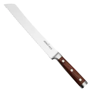 Hot Selling 8 inch Stainless Steel Serrated Kitchen Knife Bread Knife with Wood Handle