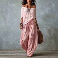 Ensemble décontracté d'été pour femme : pantalon large et haut épaules dénudées avec logo personnalisé