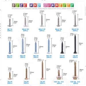 สกรูเจาะด้วยตัวเองแบบผสม320ชิ้นและชุดจัดสกรูด้วยตัวเองมี16แบบให้เลือก - Product Image 2