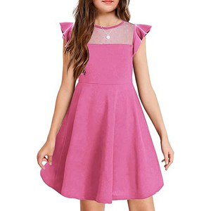 Fashion Summer Girls Dresses Solid Color Mesh <b>Patchwork</b> Cute Short Style Wholesale For Daily & Party - Product Image 1