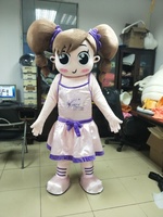 Costume de mascotte de Noël pour adulte en peluche, fille danseuse aux cheveux bruns, avec logo personnalisable