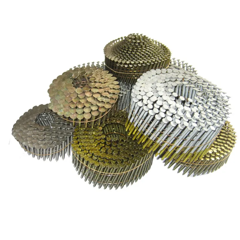 Plastic collated ring shank stainless steel roofing siding nails coil 1 3/4 15degree wire making machine pallet coil nails