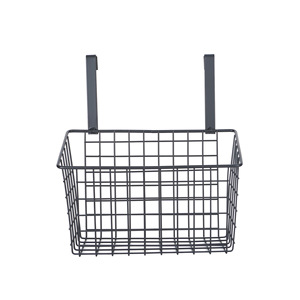 Metal <b>Wire</b> Storage <b>Basket</b> Black Rectangle Hook Type Cabinet Door <b>Hanging</b> Rack For Kitchen Balcony Dormitory Bedroom Use - Product Image 1