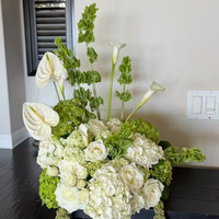 Bunga Bola Artifisial Mewah 30cm, Daun Pakis Phalaenopsis Sutra, Mawar Hijau Sage, Realistis, Custom, untuk Dekorasi Tengah Meja Pesta Kebun