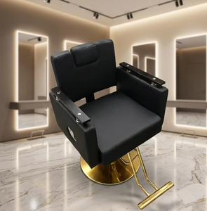 Chaise de coiffeur ergonomique en cuir de luxe, réglable en hauteur, avec rotation à 360 degrés et pompe hydraulique pour usage en salon - Product Image 1