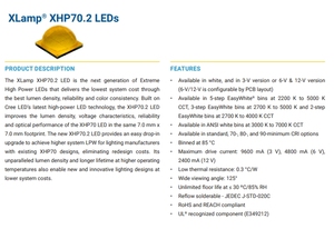 Thương Hiệu Mới Xlamps Xhp70.2 7Mm X 7Mm 6V 12V 3000K Đèn Pin Nhôm Chất Nền Công Suất Cao Crees LED Chip 1380 Lumens 120 Xem - Product Image 3