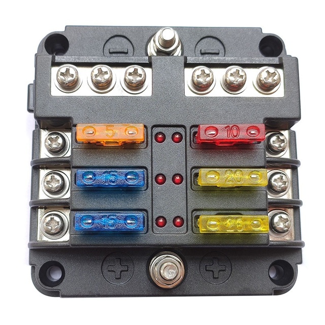 Car Parts Standard Blade Marine Waterproof Fuse Box 6 Way Screw Fuse Box With LED Indicator for 12-24V Automotive Boat Truck