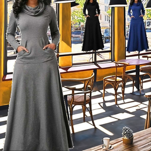 Vestido Largo Maxi de Verano con Cuello en V, Casual, a Rayas, de Manga Larga, Cintura Natural y Bolsillos para Mujer - Product Image 2