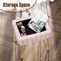 Tabouret de maquillage rectangulaire doux en fausse fourrure avec rangement, 4 pieds métalliques antidérapants, siège rembourré à bas profil pour maquillage