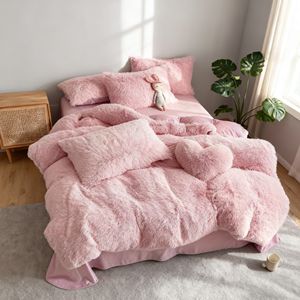 Juego de Funda Nórdica de Felpa con Forma de Corazón Rosa, Estilo Nórdico Minimalista Moderno, Cómodo y Cálido, Ropa de Cama para el Hogar - Product Image 6