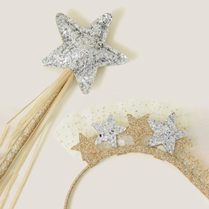 Ensemble de serre-têtes Couronne de Princesse pour Filles, avec Baguette Magique Étoile, en Tissu Coloré Fait Main, Bandeau pour Bébé, pour Remise de Diplôme et Ramadan - Product Image 5