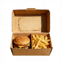 Boîte à emporter écologique personnalisée avec logo imprimé, en carton ondulé biodégradable, avec poignée auto-élevante pour burgers, frites et ailes de poulet