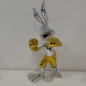 Produit phare : Sculpture de lapin miroir électroplaqué personnalisée en usine, figurine d'animal de dessin animé en résine, objet de collection - Product Image 1