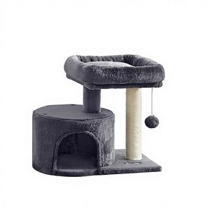 Árbol y Torre para Gatos Pequeños, Poste Rascador de Madera y Plástico, Condo de Peluche, Percha Acolchada, Diseño Refrescante para Espacios Pequeños, Gatos Pequeños, Gris Ahumado - Product Image 1