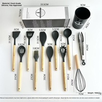 Ensemble de 12 Ustensiles de Cuisine Écologiques avec Manches en Bois et Spatules en Silicone, Sans Danger pour les Aliments, Résistant au Micro-Ondes